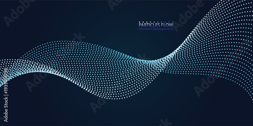 Dynamic particles sound wave flowing over dark. Blurred lights vector abstract background. Beautiful wave shaped array of glowing dots.