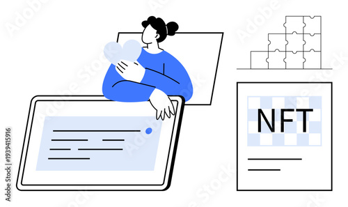 NFT concept. NFT artwork ation with digital collectibles, blockchain technology, and innovation. NFT for creativity, digital art, investment, gaming, and blockchain applications