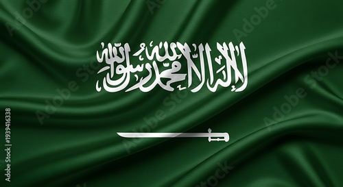 Saudi Arabia flag with sword and Arabic script