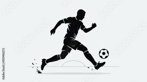 Dynamic silhouette of a soccer player kicking a football on the field