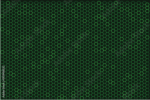 A captivating dark green hexagonal grid pattern creating an immersive digital texture on a sleek black backdrop