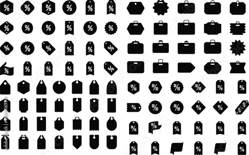 Discount Price Tag Typography Silhouette Icon Pack