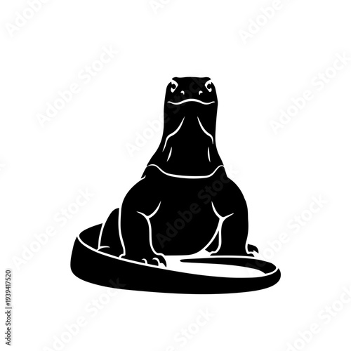 Striking black silhouette graphic of a Komodo dragon, a powerful and ancient reptile, crafted as a clean illustration for versatile digital assets and contemporary design