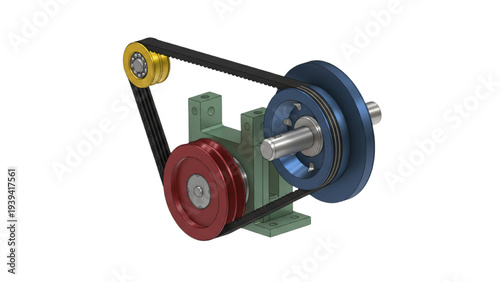 Belt Drive Pulley System Color Coded Engineering Diagram, Mechanical Transmission Illustration