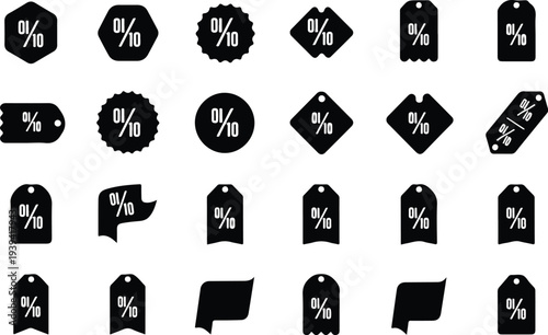Sale Price Tag Collection Silhouette Icon Set Discount Price Tag Typography Silhouette Icon Pack