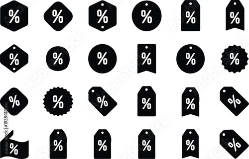 Sale Price Tag Collection Silhouette Icon Set Discount Price Tag Typography Silhouette Icon Pack