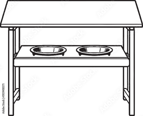 Elevated Outdoor Pet Feeding Station With Roof Line Art Illustration