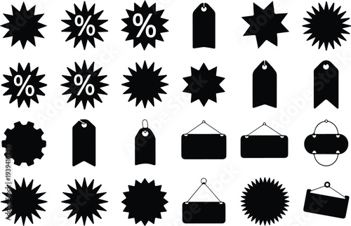 Sale Price Tag Collection Silhouette Icon Set Discount Price Tag Typography Silhouette Icon Pack