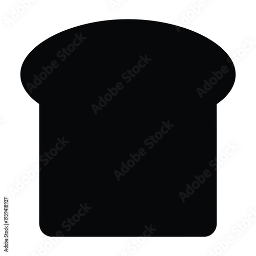 Simple black silhouette of a slice of bread with a rounded top isolated on a pure white background representing a basic food staple and baking concept with clean lines and a graphic style