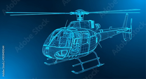 Attack helicopter technical drawing blueprint for military design