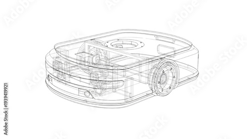 Robot Vacuum Cleaner Wireframe Engineering Model, Smart Cleaning Robot Structure Diagram