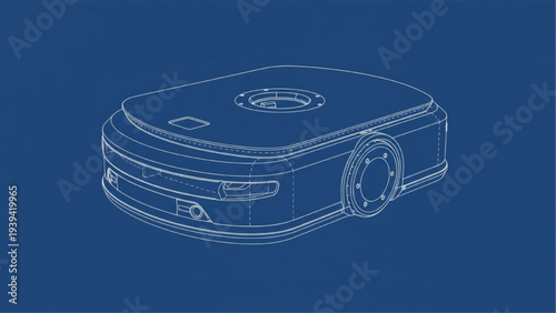 Robot Vacuum Cleaner Blueprint Technical Drawing, Smart Home Cleaning Robot Engineering Plan