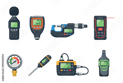 Digital measuring instruments displayed on dark gradient background