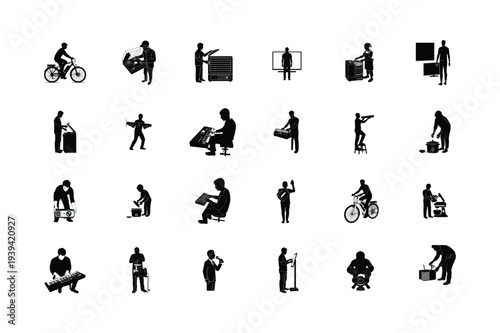 People Using Tools and Devices Black Silhouette Icons Collection Vector Set