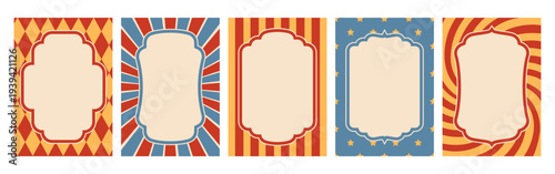 Set of 5 retro circus empty seamless poster in flat style.