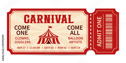 Circus ticket. Vector Image. Horizontal circus ticket.