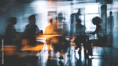 Blurred view of people at a meeting