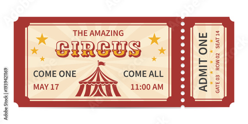 Circus ticket. Vector Image. Horizontal circus ticket.