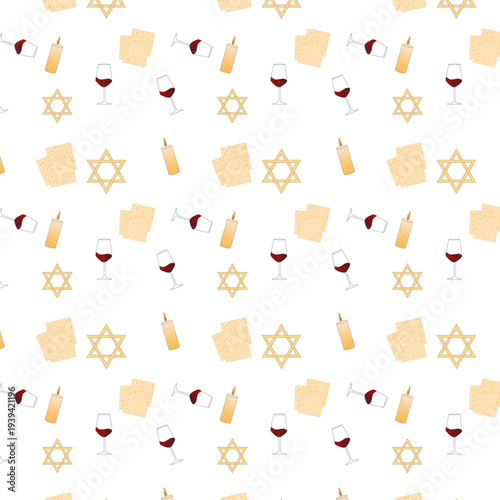 Passover celebration with seder plate, matzah bread, wine cup, and Star of David, symbolizing Jewish tradition and heritage in a festive dinner setting