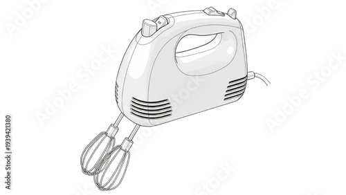 Electric Hand Mixer Line Art Illustration, Kitchen Appliance Baking Mixer Engineering Drawing