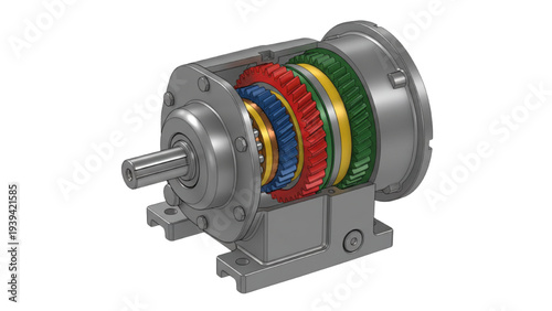 Helical Gear Drive Color Coded Cutaway Diagram, Industrial Gearbox Internal Engineering Model