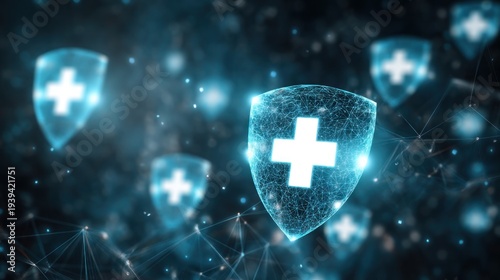 Wallpaper Mural Medical cross shields and network connections Torontodigital.ca