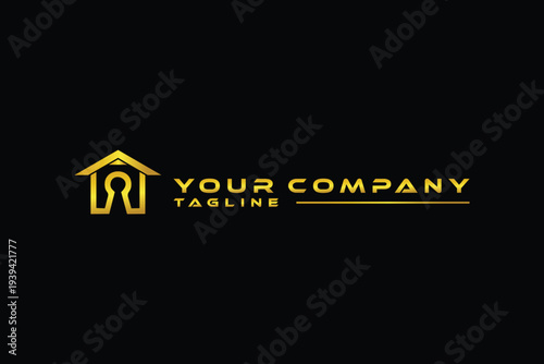 Luxury Gold Real Estate House Logo Design on Black Background