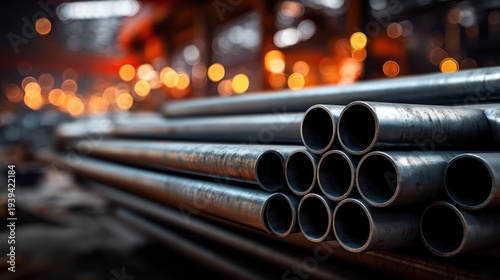 Metal pipes in factory industrial background