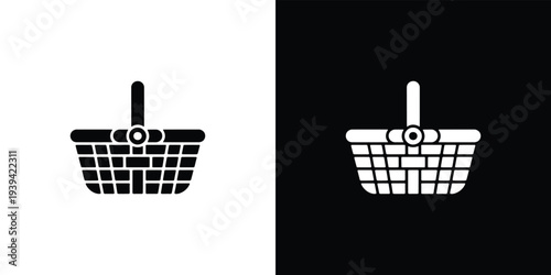 Black and white shopping basket on split background symbol e-commerce retail