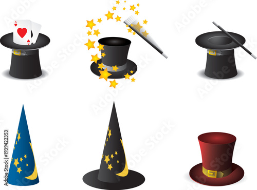 Decorative halloween hats in purple brown and black colors vector