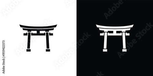 Black and white torii gate on split background japanese gate symbol japanese architecture