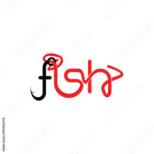 Fish Abstract Red and Black Handwritten Signature Logo Isolated on Gray Background