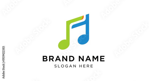 Music Note Logo Template with Brand Name and Slogan Placeholder.