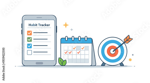 Habit tracker app on phone with calendar and target for goal achievement