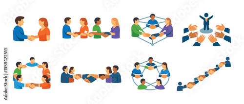 People exchanging handshakes for networking on dark gradient backdrop