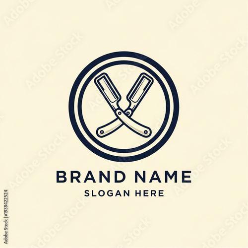 Straight Razor Logo Template for Barber Shop Branding and Advertising.