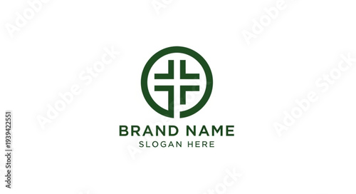 Modern Minimalist Logo Template with Cross Symbol and Brand Name Placeholder.