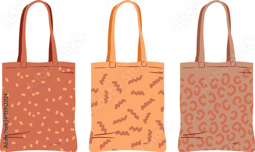 Various shapes of natural cotton tote bags for grocery vector