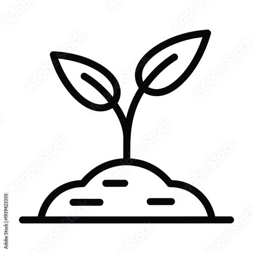 Delicate outline drawing of a young green seedling with two leaves emerging from fertile soil symbolizing new beginnings growth and the natural cycle of life presented in a clean minimalist style