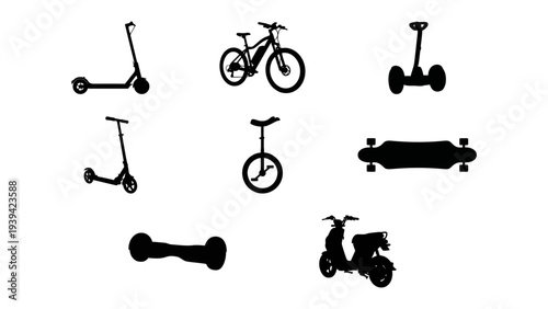 Micro Mobility Transport  Silhouette set - Electric Scooter E-Bike and Hoverboard Set