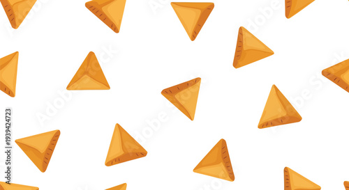 Seamless Nachos Vector Food Pattern with Triangular Chips on White Background