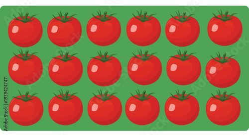 Vibrant red tomatoes on green background for food design