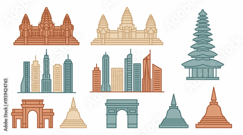 Iconic Global Landmarks and City Skylines Collection Vector Illustration
