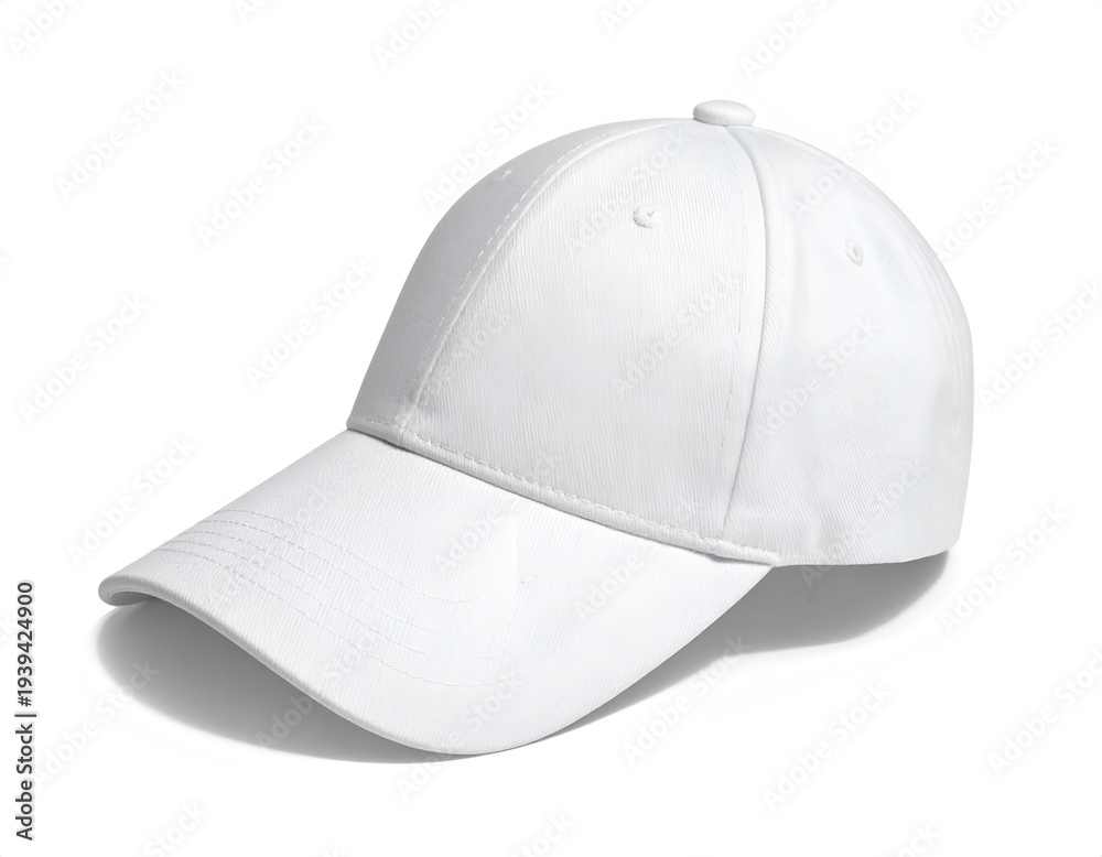 Fototapeta premium Plain white baseball cap with stitched detail on brim
