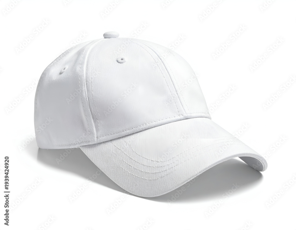 Fototapeta premium Clean, minimalist white baseball cap against a white background