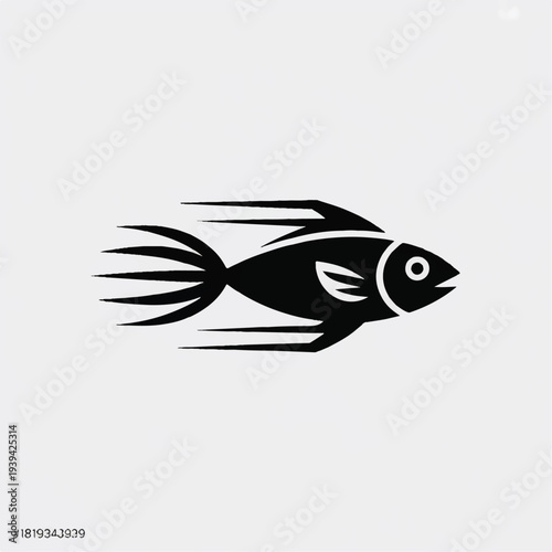 Black fish swimming fast to the right with motion lines behind fins and tail