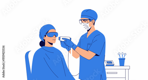 Dentist examining patient with dental equipment in a clinical setting.