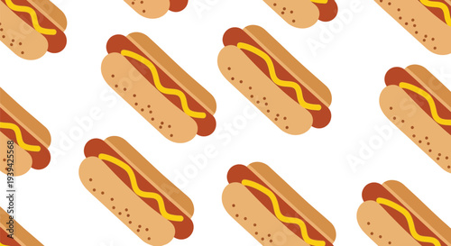 Hot Dog Vector Food Pattern Seamless Background for Fast Food Design and Summer Party Decor