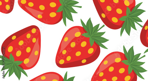 Strawberry vector food pattern seamless background, fresh fruit summer illustration design
