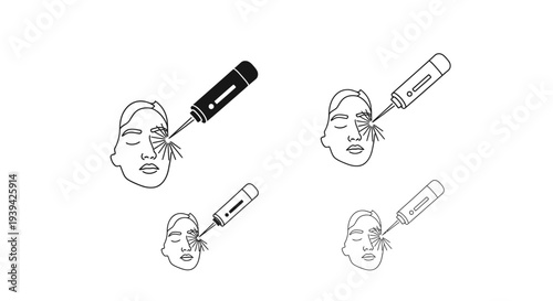 Simple line drawings of faces with syringes and tubes attached to their mouths.